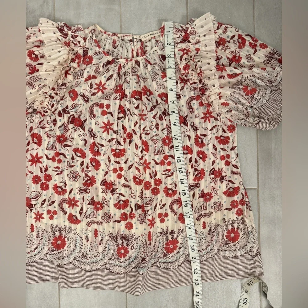 Ulla Johnson Arbor Short Sleeve Blouse Red & Cream Size 0